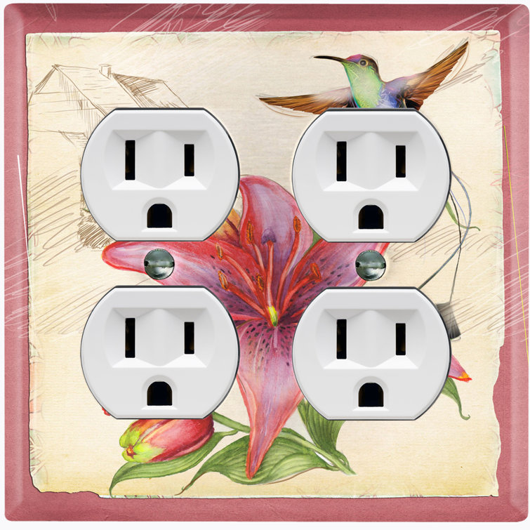 WorldAcc Metal Light Switch Plate Outlet Cover (Red Flowers Humming
